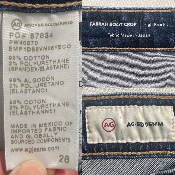 AG Adriano Goldschmied Farrah Boot Crop High Rise Jeans Dark Was Frayed Hem 28 - Picture 10 of 10